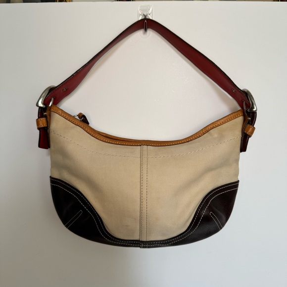 Vintage Coach 9508 Hobo Buckle Bag – Beige Twill & Brown Leather - Picture 4 of 14